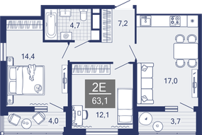 2-комнатная, 55.6 м²