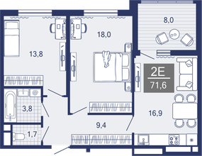 2-комнатная, 63.3 м²