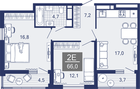 2-комнатная, 57.9 м²