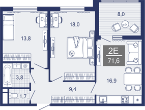 2-комнатная, 63.2 м²