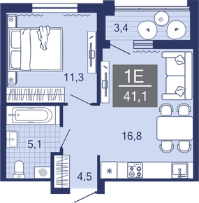 1-комнатная, 38.1 м²