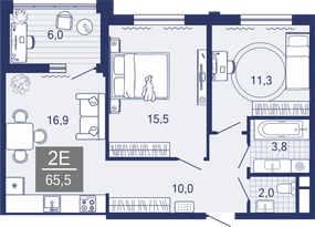 2-комнатная, 60.2 м²