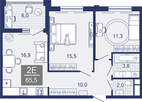 2-комнатная, 60.2 м²